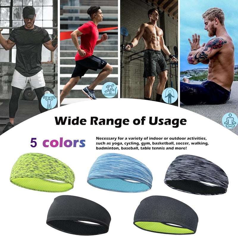 CellElection 5 Pack Sports Headband for Men, Breathable Mesh Design, Reused & Washed Mens Headband Sweat Bands for Running Yoga Fitness Workout - Image 5